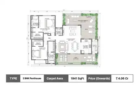 Shree Yagna Hiranandani Eleva Goa 2 BHK Penthouse floor plan, 1941 sq ft carpet area