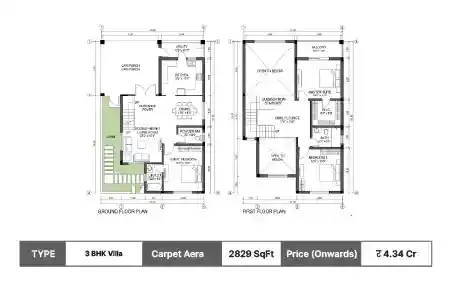 Shree Yagna Hiranandani Eleva Goa 3 BHK Villa floor plan, 2829 sq ft carpet area